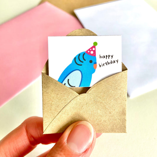 Tiny Budgie Birthday Card
